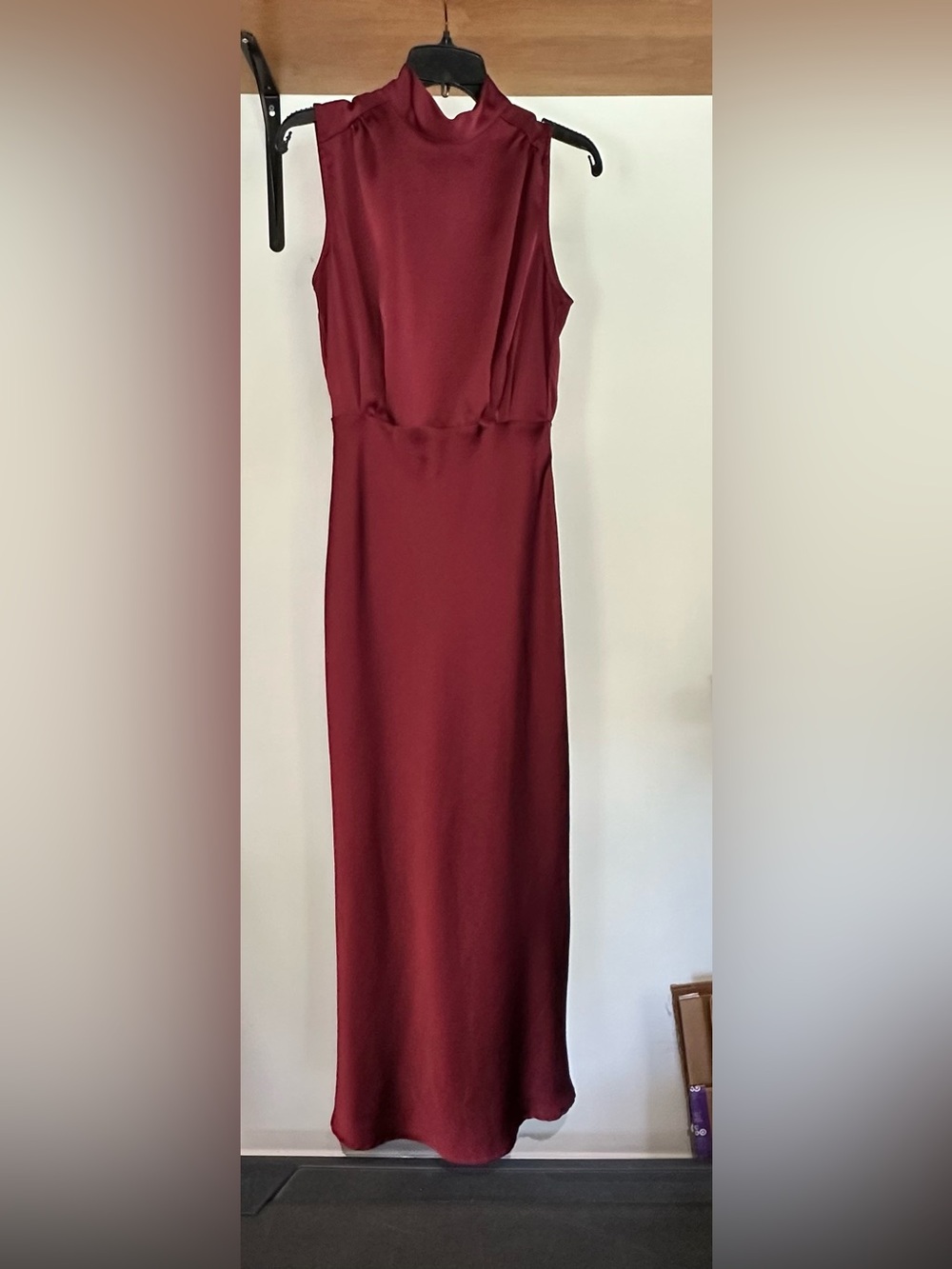 Vintage Lulus Long Satin Drapey Burgundy Party Dress-Sleeveless-Size Medium